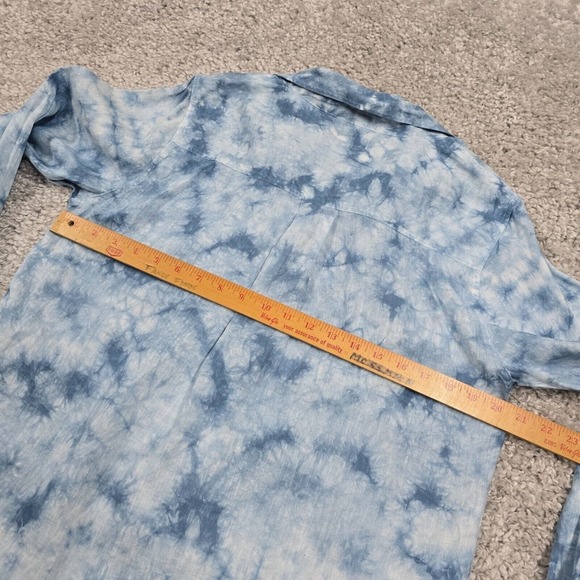 Faherty Shirt Womens Large Blue Tie Dye Long‎ Sleeve Button Linen Coastal Beach - Picture 8 of 11